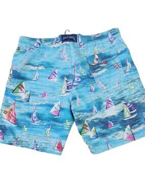 New Michael's Swim Trunks Large, Sailboat Sailing Print Blue, Lined Swim Trunks